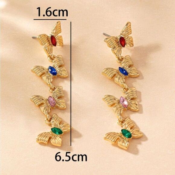 Gold Butterfly Drop Earrings - Picture 4 of 4